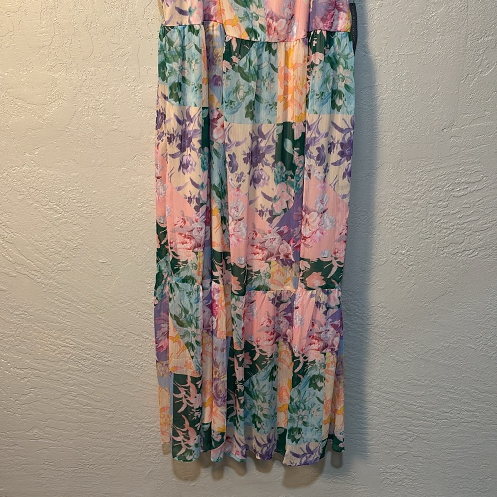 Lane Bryant Pink and Green Spaghetti Strap Maxi Sundress Tiered Floral Size 24 - Picture 5 of 12